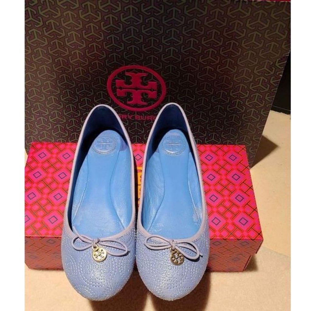 Tory Burch Designer Blue Leather Ballet Flats Size 7.5